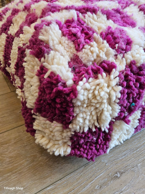 Pouf Beni Ouarain Damier Fushia