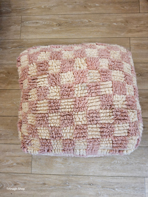 Pouf Beni Ouarain Damier Rose Pastel