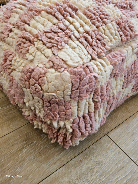 Pouf Beni Ouarain Damier Rose Pastel