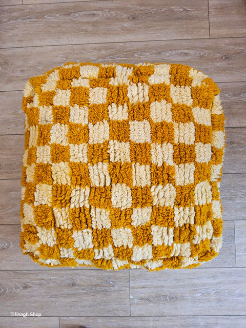 Pouf Beni Ouarain Damier Jaune Moutarde