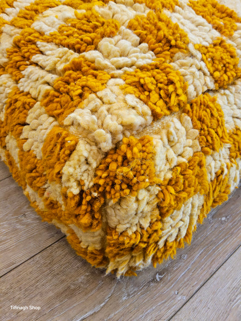 Pouf Beni Ouarain Damier Jaune Moutarde