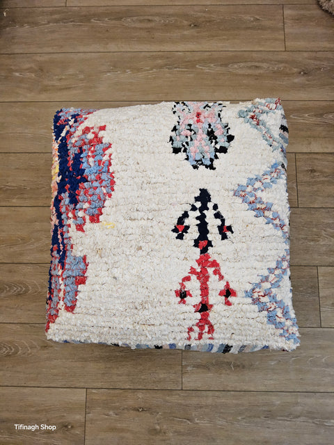 Pouf Coloré Boucherouite design Azilal