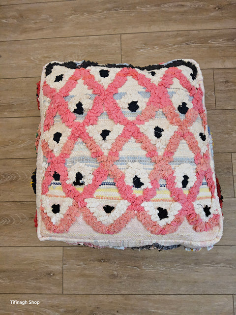 Pouf Coloré Boucherouite design Azilal