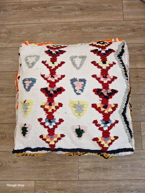 Pouf Coloré Boucherouite design Azilal