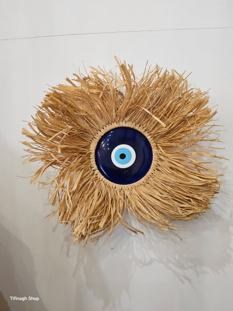 Œil turc nazar 🧿  Accroche Murale Soleil en Raphia ø35cm