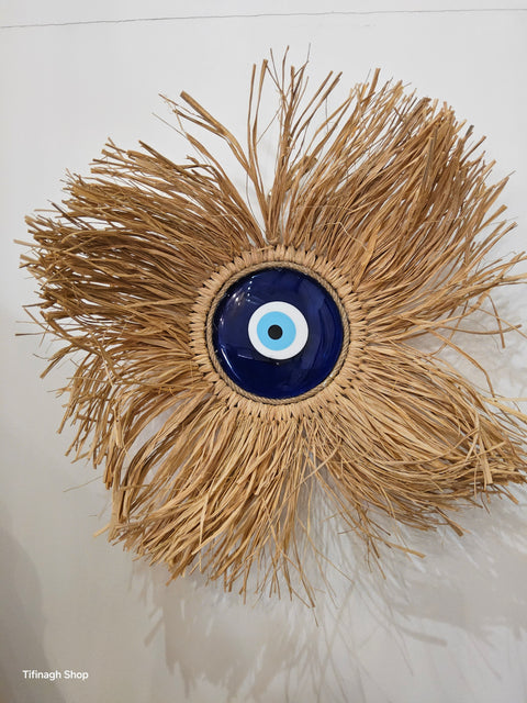 Œil turc nazar 🧿  Accroche Murale Soleil en Raphia ø35cm