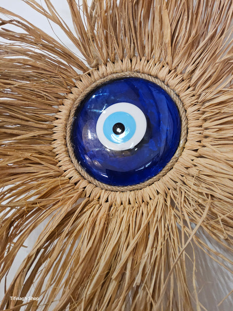 Œil turc nazar 🧿  Accroche Murale Soleil en Raphia ø35cm