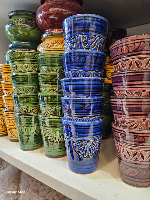 4 verres beldi multicolores ciselés 8 cm