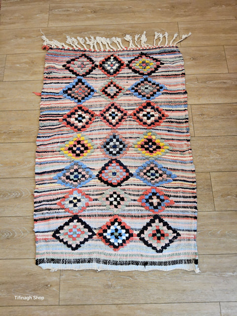 Tapis berbère - Boucherouite Nouveau 1.14m x 0.75m Design Azilal