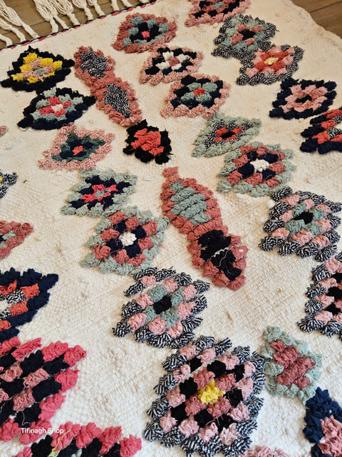 Tapis berbère - Boucherouite Nouveau 1.01m x 0.74m Design Azilal