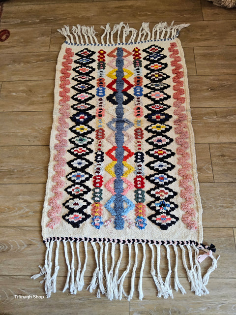 Tapis berbère - Boucherouite Nouveau 1.02m x 0.65m Design Azilal