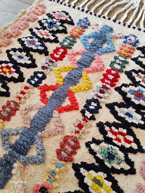 Tapis berbère - Boucherouite Nouveau 1.02m x 0.65m Design Azilal