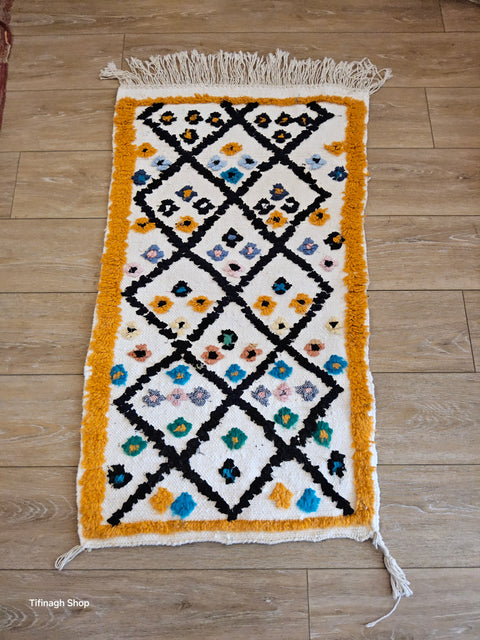 Tapis berbère - Boucherouite Nouveau 1.04m x 0.57m Design Azilal