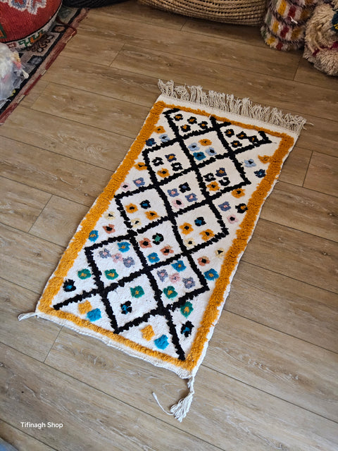 Tapis berbère - Boucherouite Nouveau 1.04m x 0.57m Design Azilal