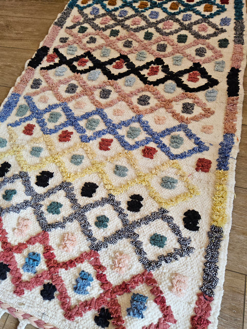 Tapis berbère - Boucherouite Nouveau 1.23m x 0.66m Design Azilal