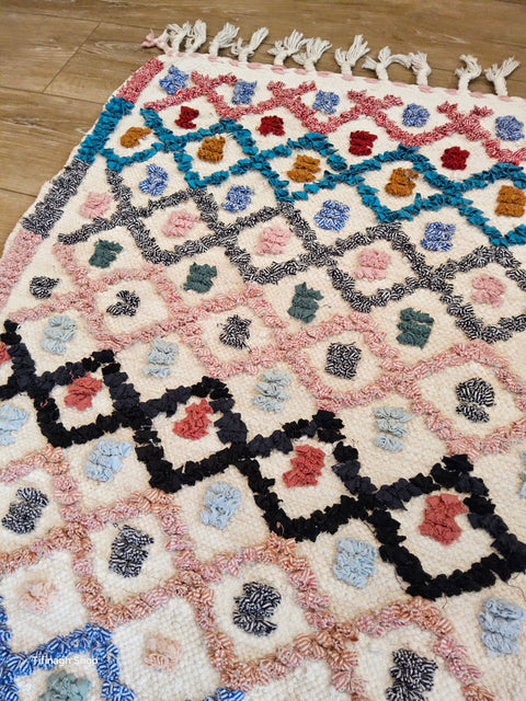 Tapis berbère - Boucherouite Nouveau 1.23m x 0.66m Design Azilal