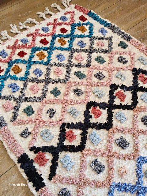 Tapis berbère - Boucherouite Nouveau 1.23m x 0.66m Design Azilal