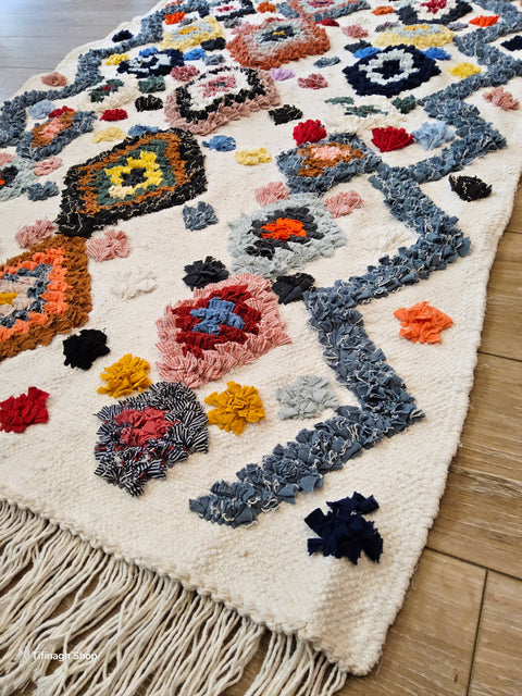 Tapis berbère - Boucherouite Nouveau 1.48m x 0.88m Design Azilal