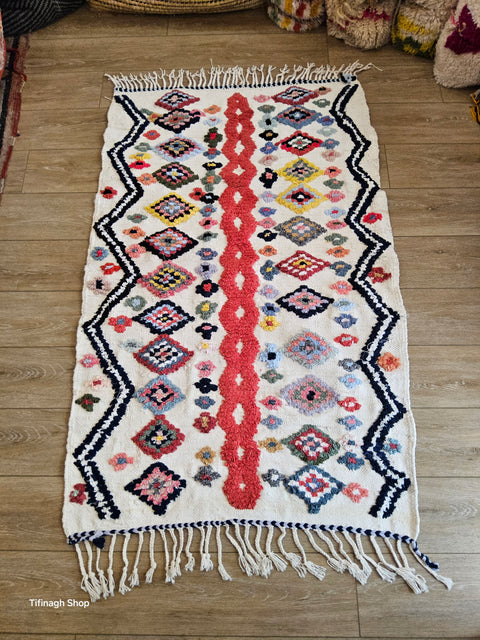Tapis berbère - Boucherouite Nouveau 1.51m x 0.95m Design Azilal