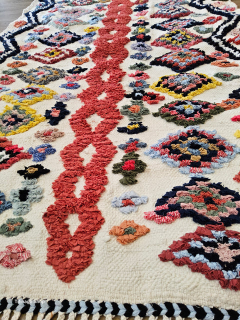 Tapis berbère - Boucherouite Nouveau 1.51m x 0.95m Design Azilal