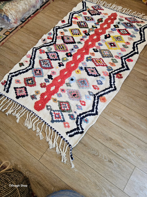Tapis berbère - Boucherouite Nouveau 1.51m x 0.95m Design Azilal