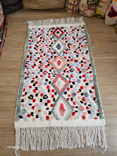 Tapis berbère - Boucherouite Nouveau 1.47m x 0.92m Design Azilal