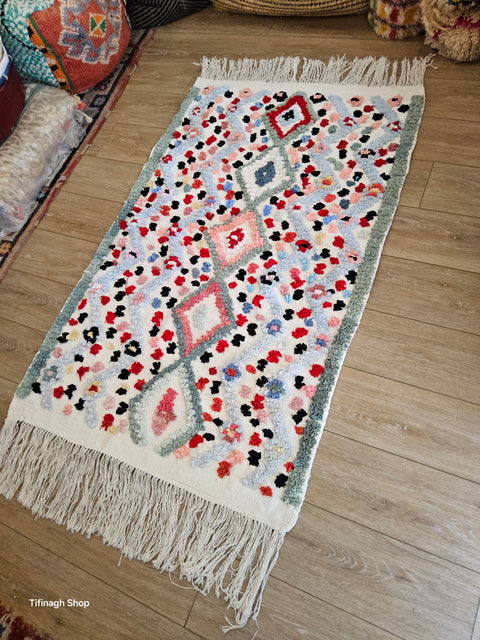 Tapis berbère - Boucherouite Nouveau 1.47m x 0.92m Design Azilal