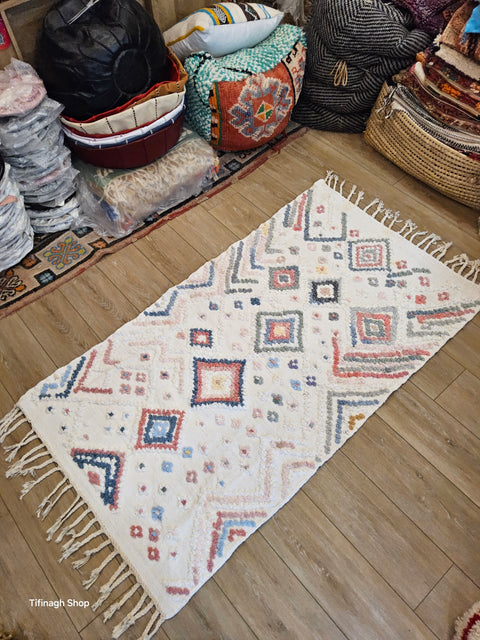 Tapis berbère - Boucherouite Nouveau 1.58m x 0.87m Design Azilal