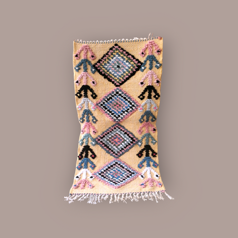 Tapis berbère - Boucherouite Nouveau 1.13m x 0.62m Design Azilal