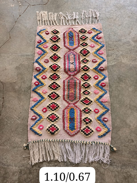 Tapis berbère - Boucherouite Nouveau 1.10m x 0.67m Design Azilal