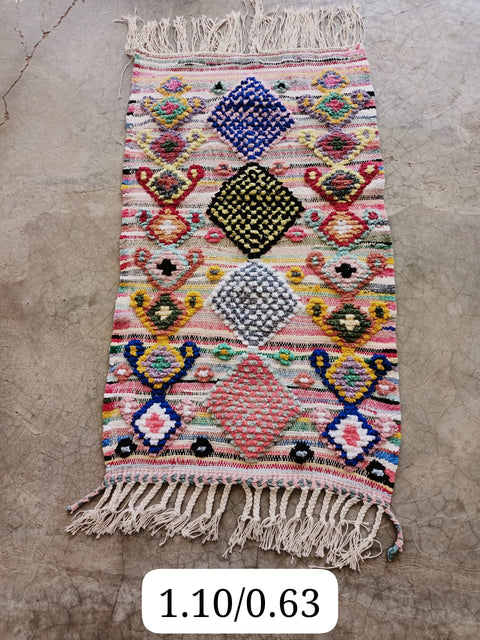 Tapis berbère - Boucherouite Nouveau 1.10m x 0.63m Design Azilal