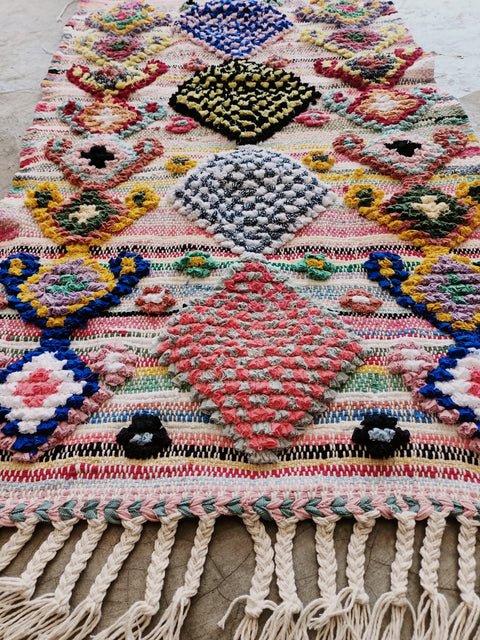 Tapis berbère - Boucherouite Nouveau 1.10m x 0.63m Design Azilal