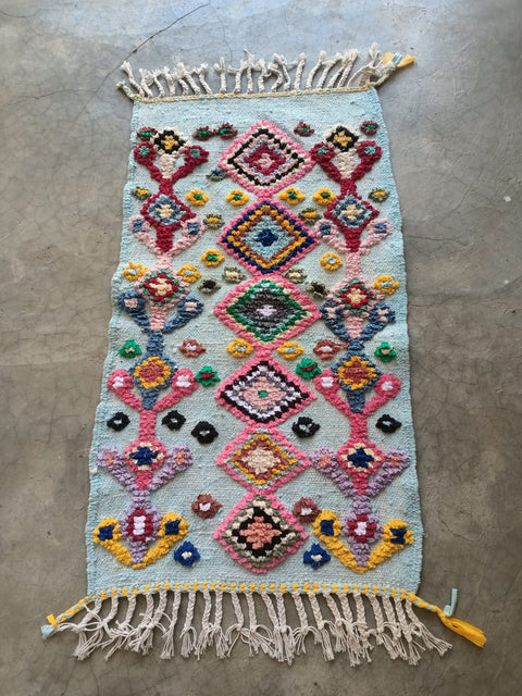 Tapis berbère - Boucherouite Nouveau 1.08m x 0.62m Design Azilal