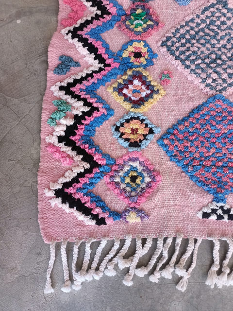 Tapis berbère - Boucherouite Nouveau 1.11m x 0.74m Design Azilal